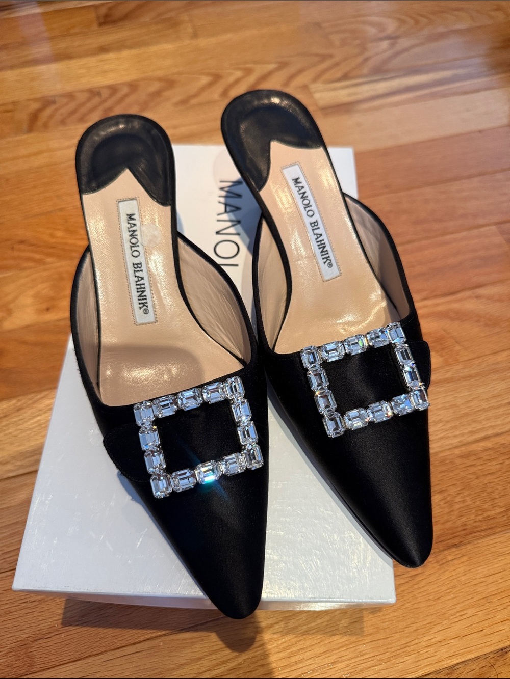 Manolo Blahnik Black Mayflower Satin Black